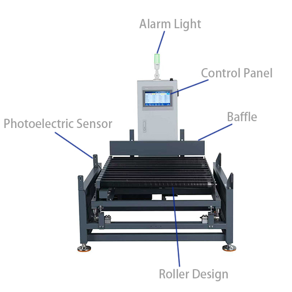 Industrial roller checkweigher accurately measuring heavy bagged products on a production line