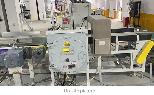 Explosion-proof metal detector integrated into a high-risk chemical processing line