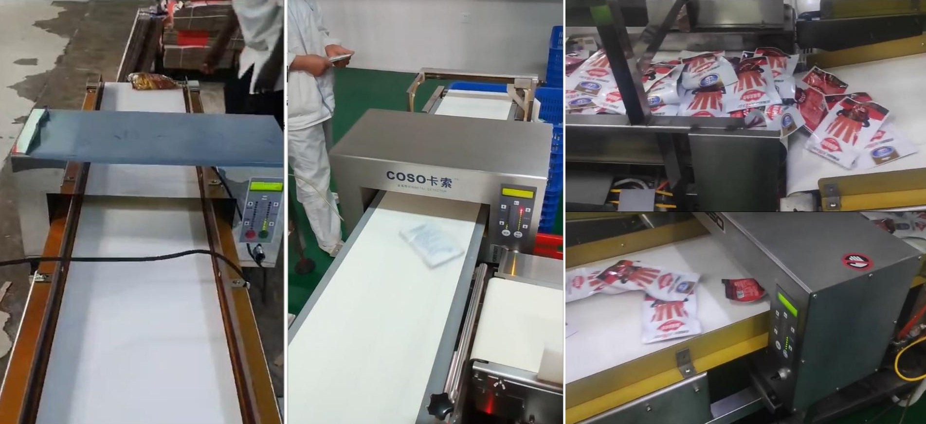 Foil metal detector integrated into an active food processing conveyor line